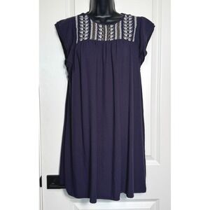 L Love Women's Blue Embroidered Sleeveless Casual Mini Dress Size L‎